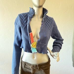 Blue Cropped‎ Upcycled Distressed Unique Sweater